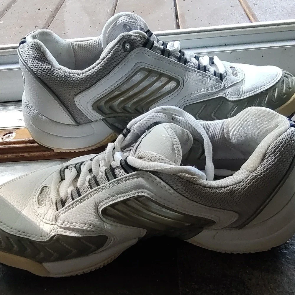 K-Swiss 7.0 System Men Tennis Shoes White Grey Leather Sneaker 91184177 Size 9.5